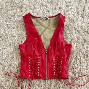 I AM GIA Red Lace-Up Leather Top